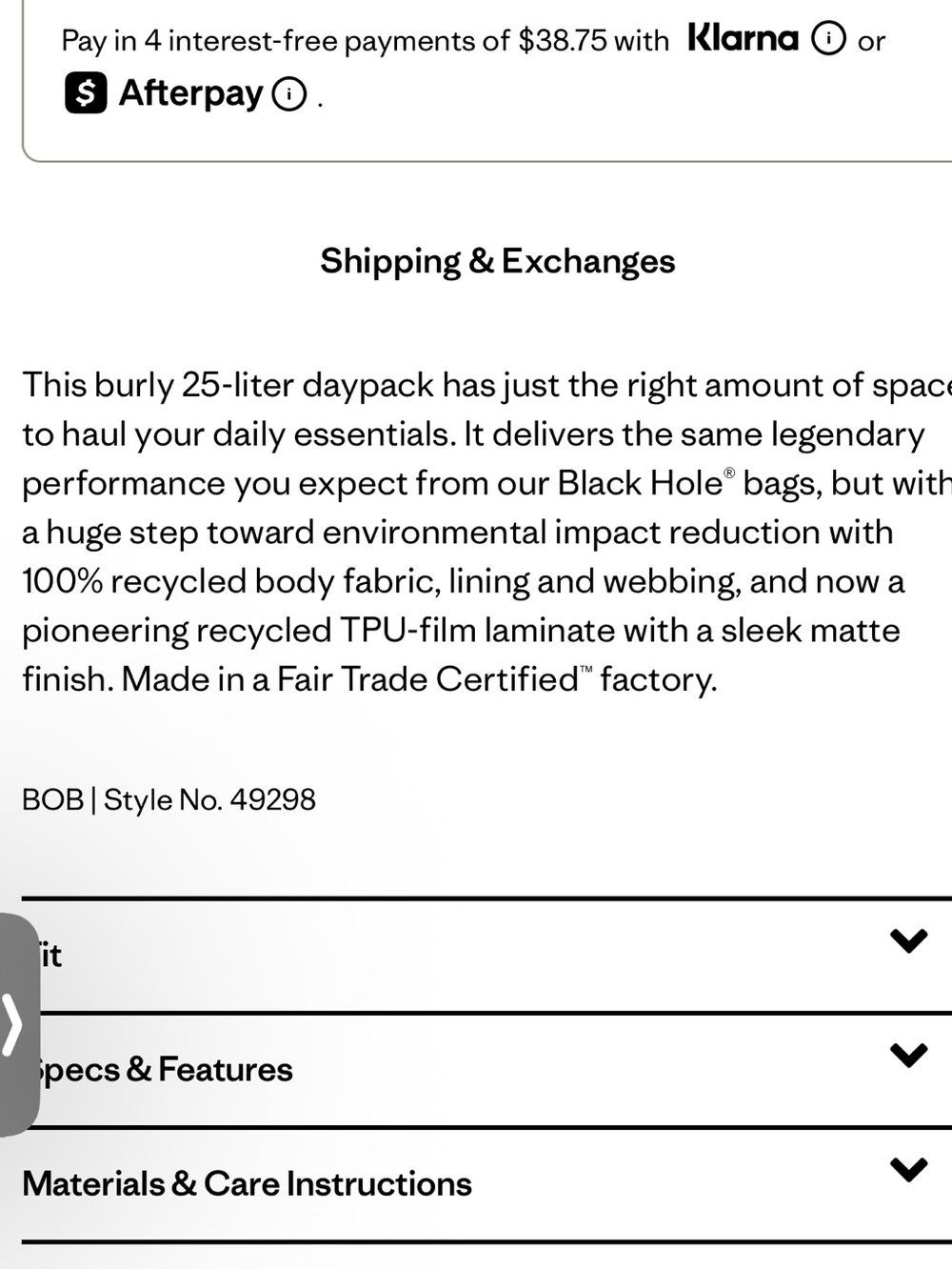 New NWT Patagonia 25 L Black Hole Backpack $155 - Picture 6 of 7